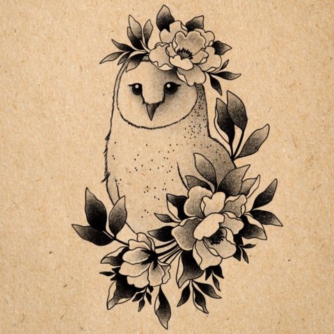 Flash tatouage Normandie chouette effraie