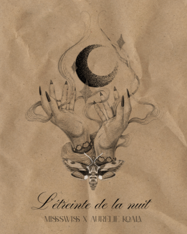 Flash l’étreinte de la nuit Flash tatouage Aurélie Koala & Miss swiss tattoo mains l’une papillon de nuit